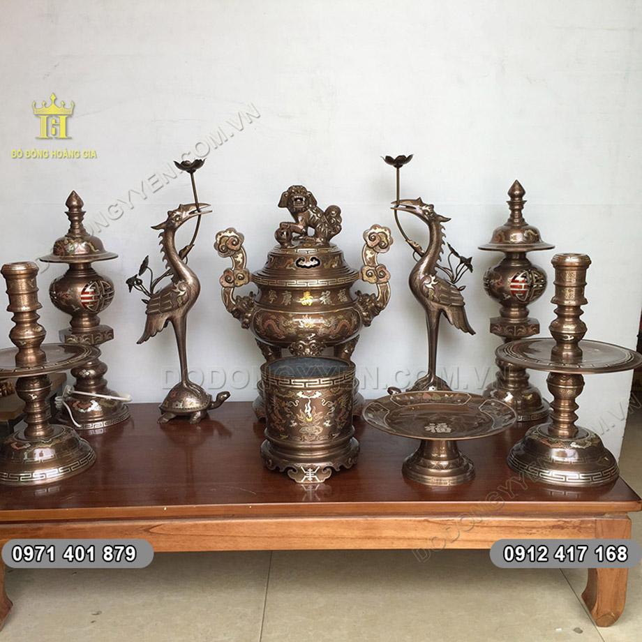 Đồ Thờ Bằng Đồng Khảm Ngũ Sắc Cao Cấp Tuyệt Đẹp